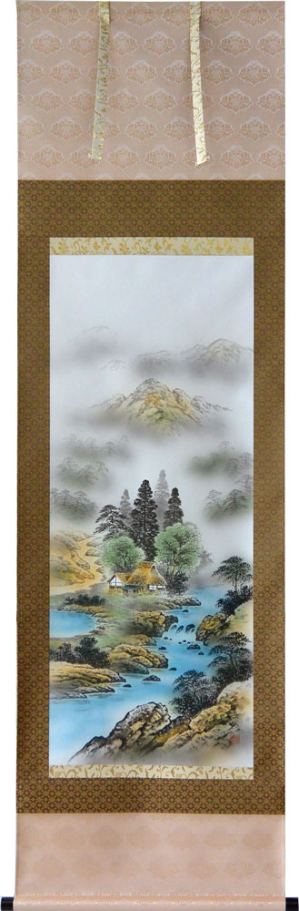 楽天市場】掛軸 鯉の滝昇り 中浦硯堂画(掛け軸 尺五立）幅54.5cm×丈