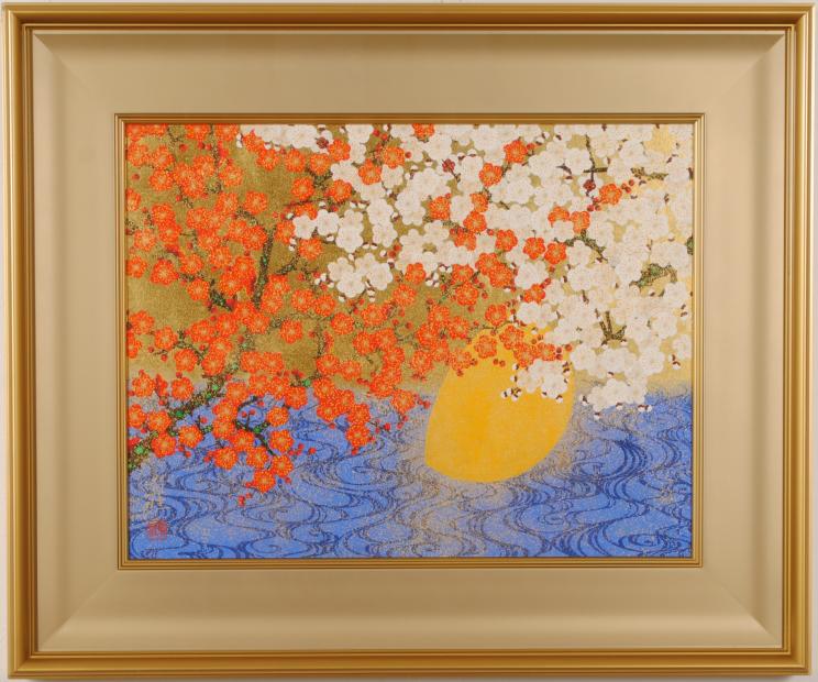 楽天市場】絵画 額入り 鈴木其一 梅椿図 シルク印刷 絵画 額入り