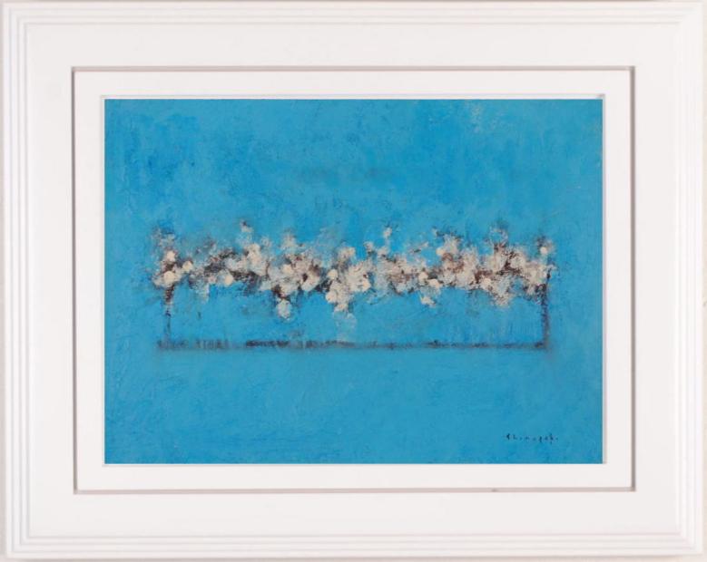 楽天市場】篠崎晴夫 青い背景の白い花・3 花 絵画 静物画 蝶 絵 油絵