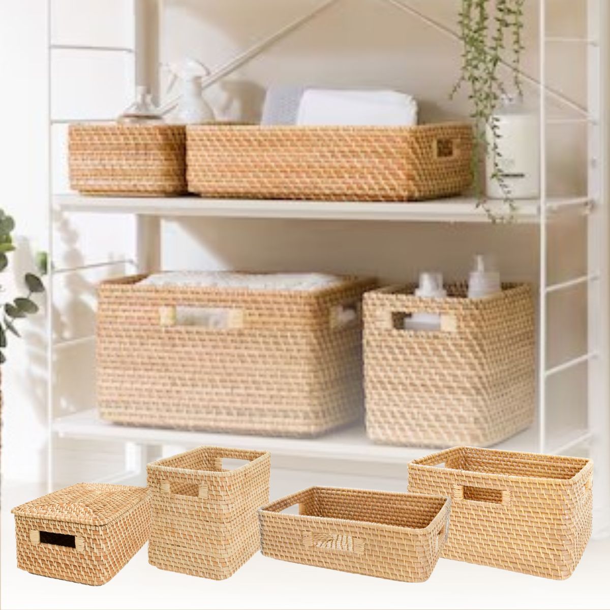 楽天市場】重なるラタン角型バスケット・大 （V）約幅35×奥行36