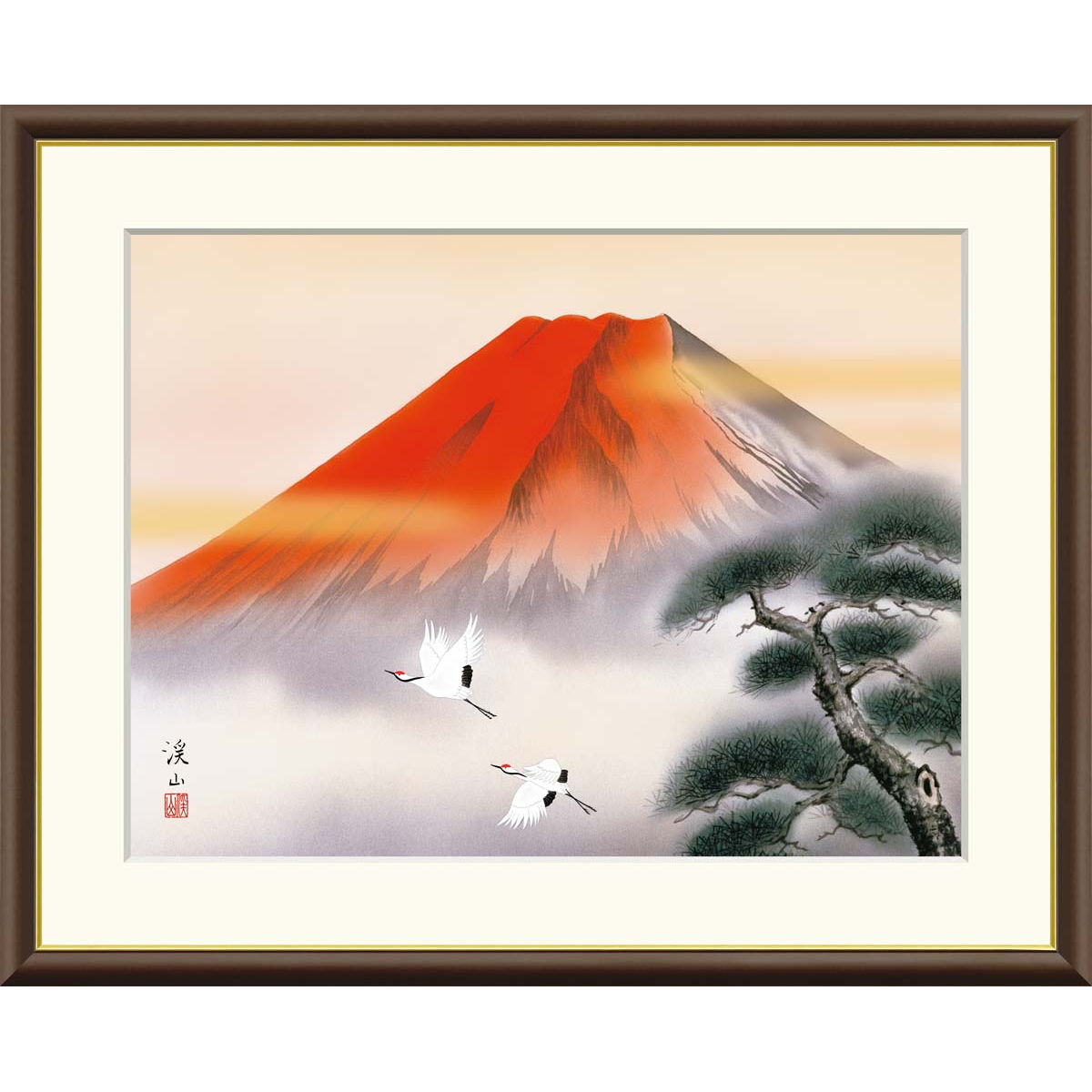 楽天市場】鈴村秀山 赤富士 42×34cm 富士山水画 日本画 富士山 赤い