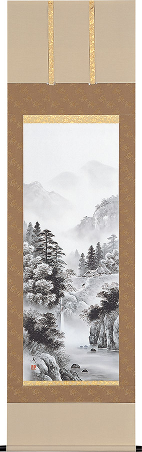 楽天市場】掛け軸 掛軸 水墨山水 中沢樹芳 尺五立(54.5×190cm) 桐箱