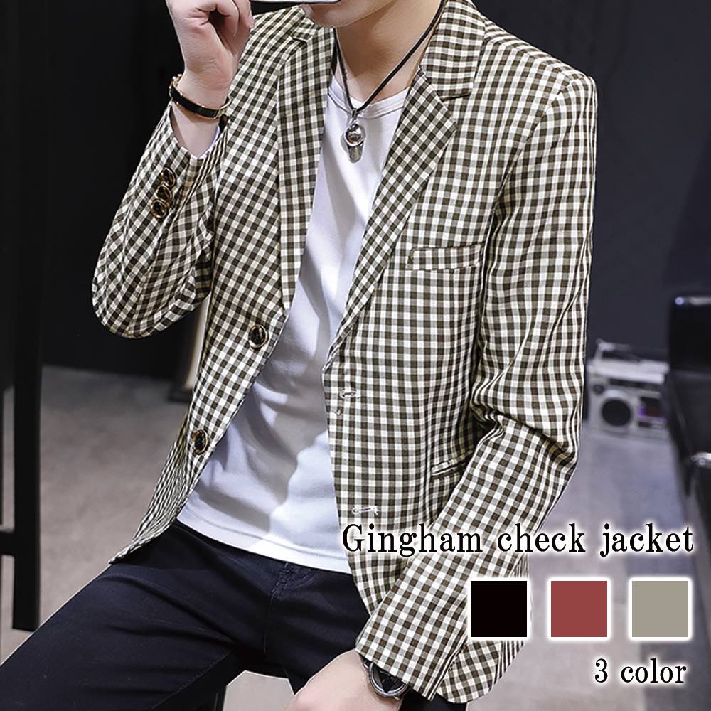 楽天市場】テーラードジャケット メンズ ギンガムチェックジャケット