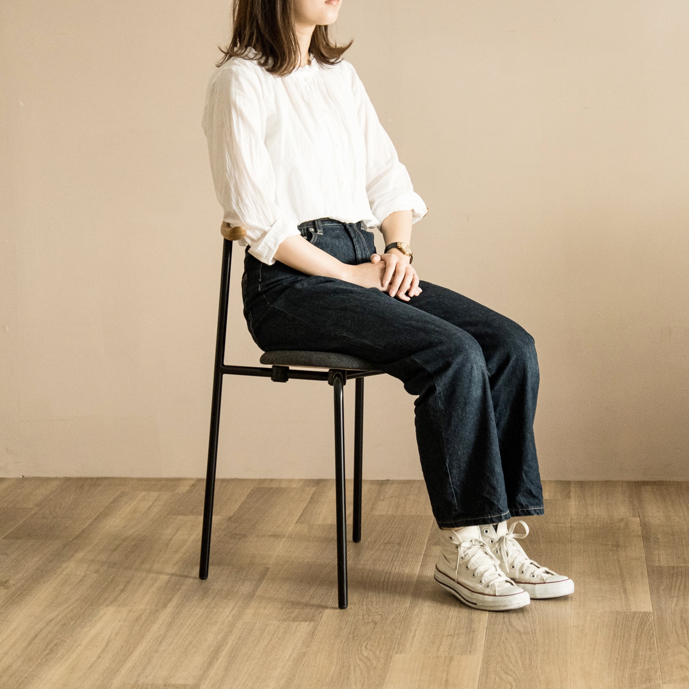 CH88P チェア(ブラック脚) (樹種 / 塗装オーク材：ホワイトオイル