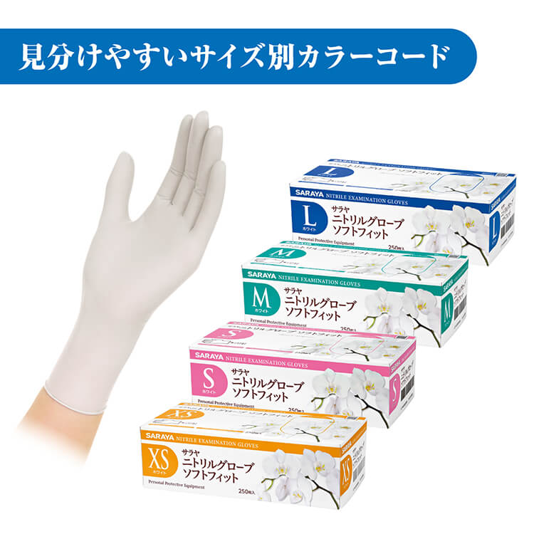 サラヤ｜ニトリルグローブ ソフトフィット ホワイト XSサイズ 250枚