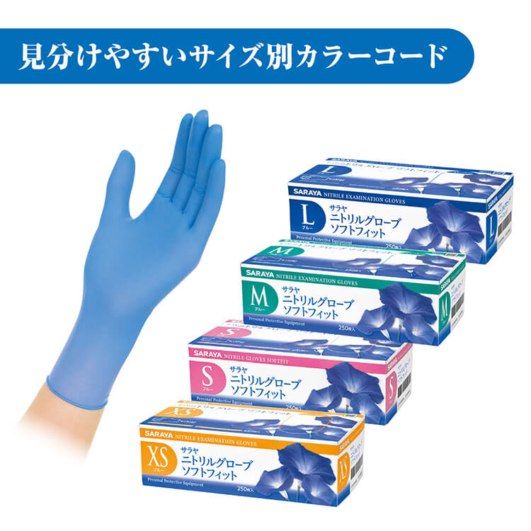 サラヤ｜ニトリルグローブ ソフトフィット ブルー Mサイズ 250枚