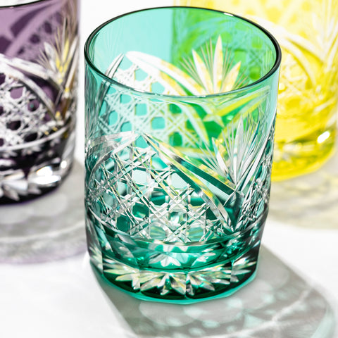 江戸切子 籠目紋 オールドグラス 緑 ｜江戸切子グラスならTABLEAU