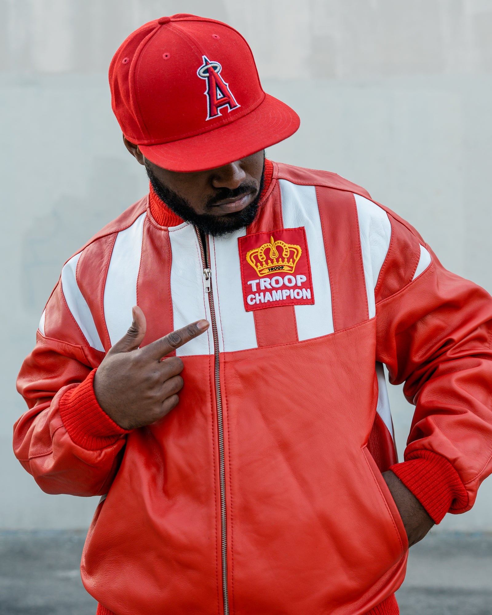 Troop Champion Leather Jacket Red/White - World of Troop