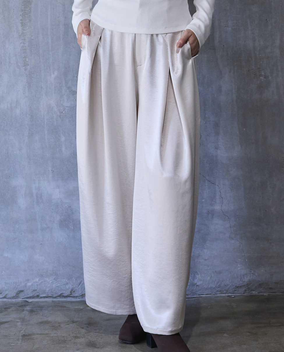 サテンタックワイドパンツ【セットアップ対応】 - YEVS