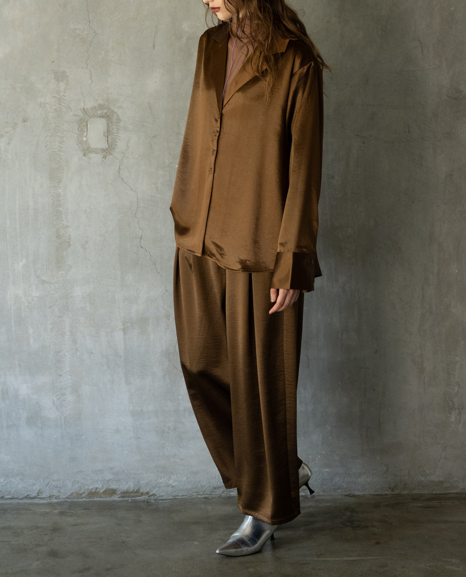 サテンタックワイドパンツ【セットアップ対応】 - YEVS