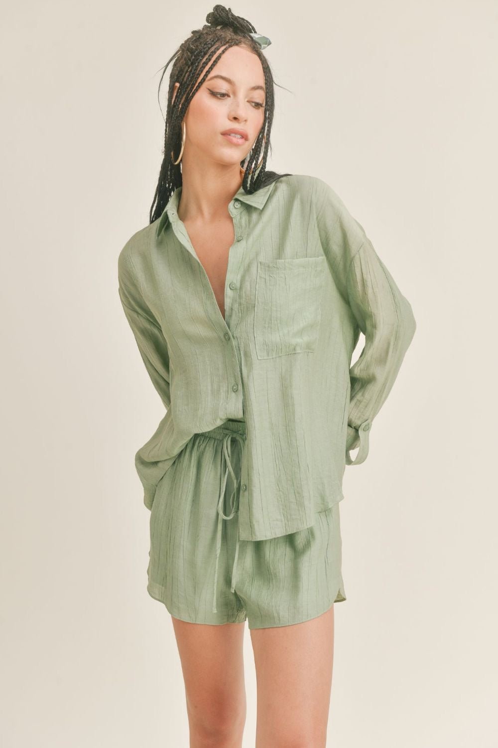 Shop Long Sleeve Button Down Top by Sage The Label at Blooming Daily