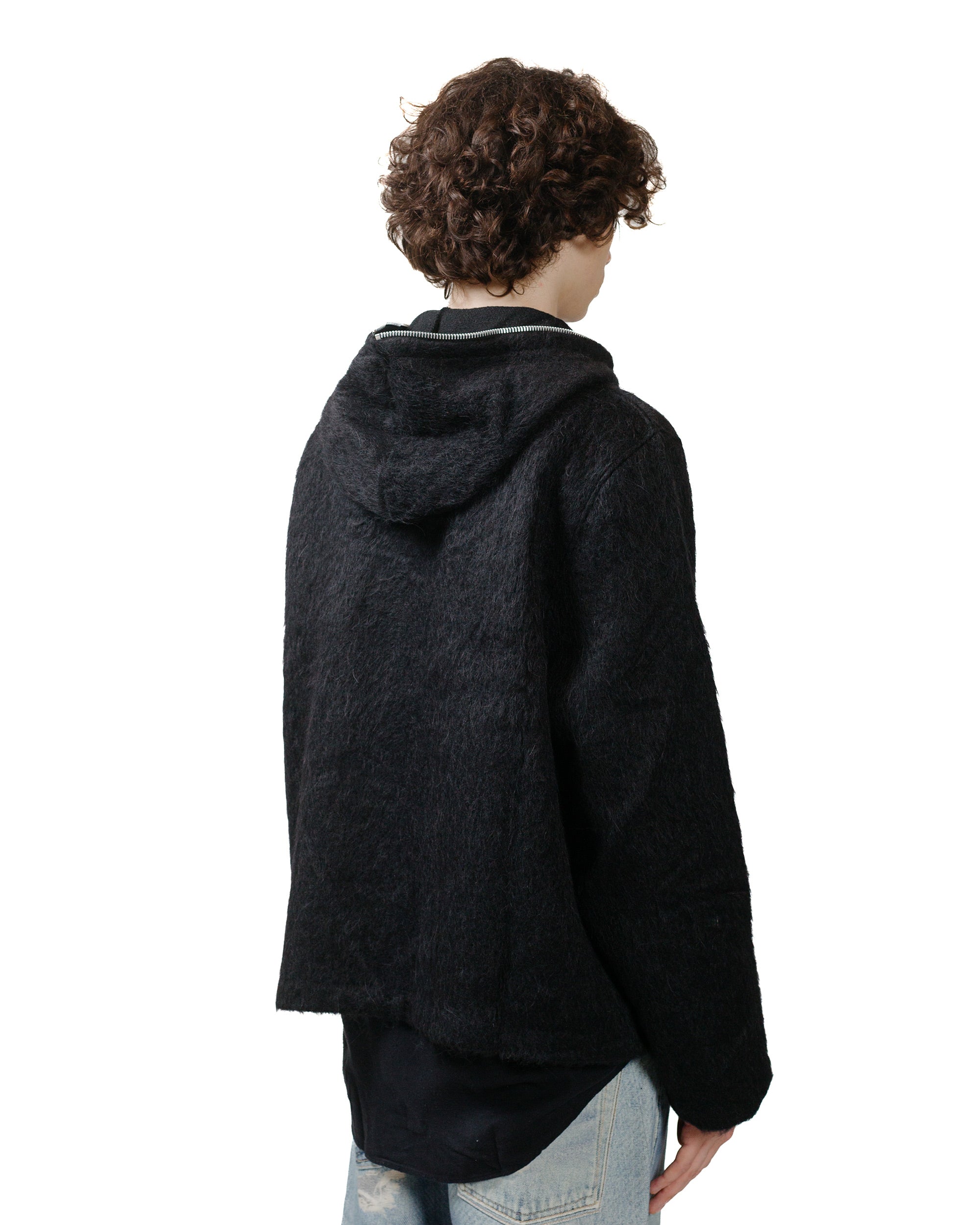 Our Legacy Full Zip Hood Black Hairy Wool
