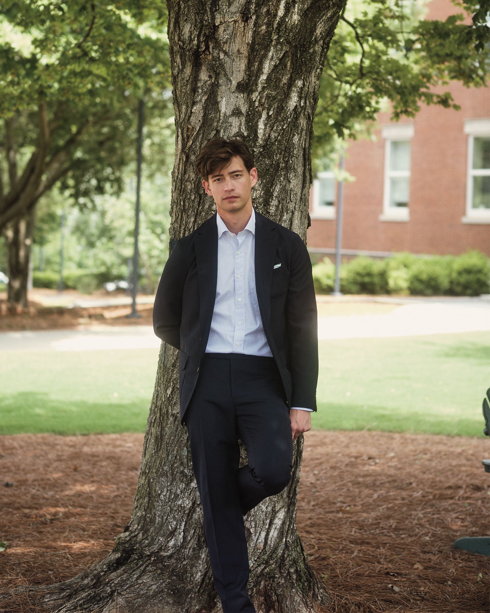 Spread Collar Dress Shirt in Dutch Blue Graph Check Poplin | Shop