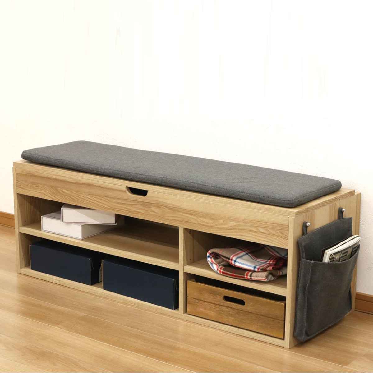 ベンチラック 2段2列 北欧風 座面収納 幅125cm （ ベンチ 収納 収納