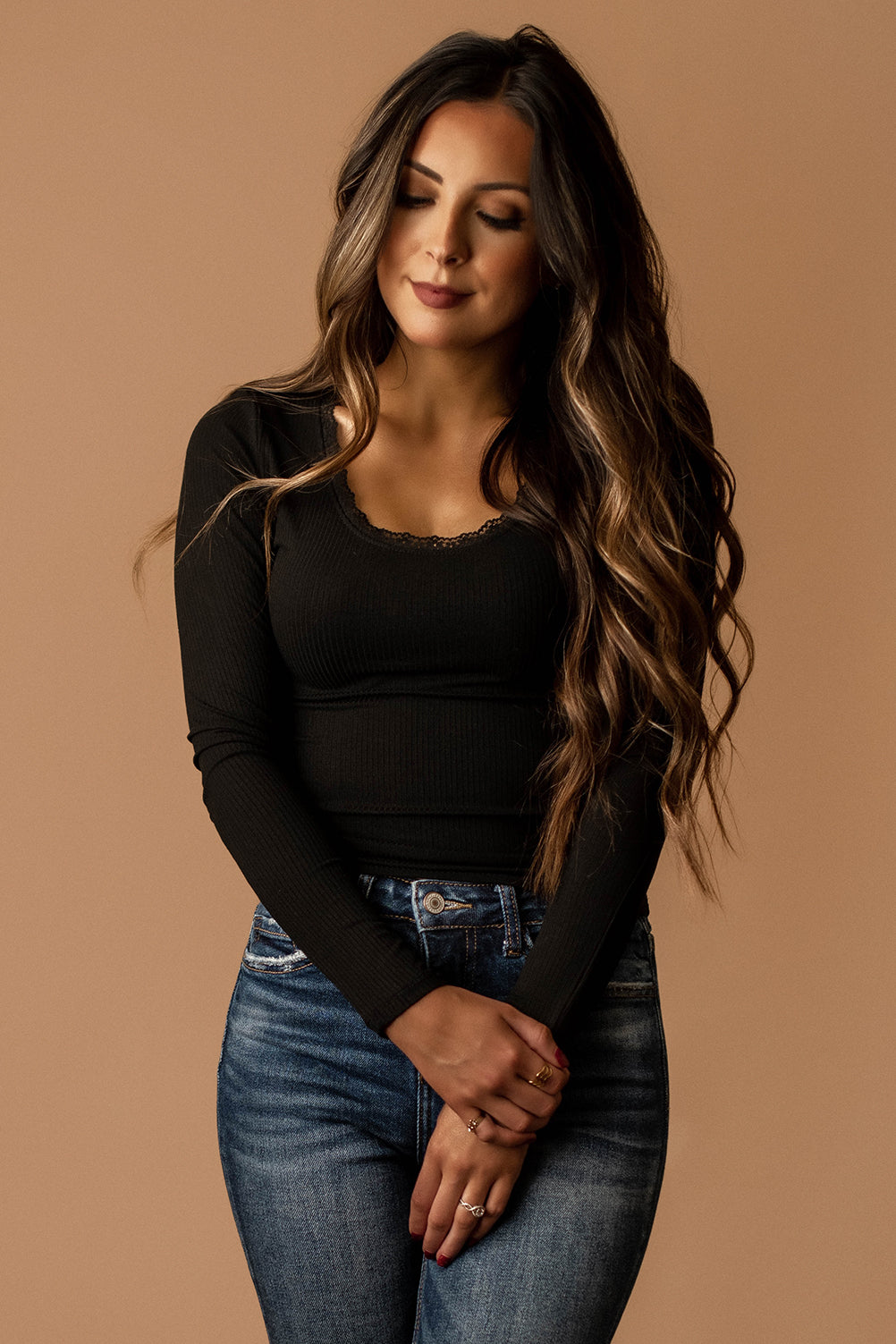 Love Yourself Lace Trim Long Sleeve Top (Black) – Wild Summer Boutique