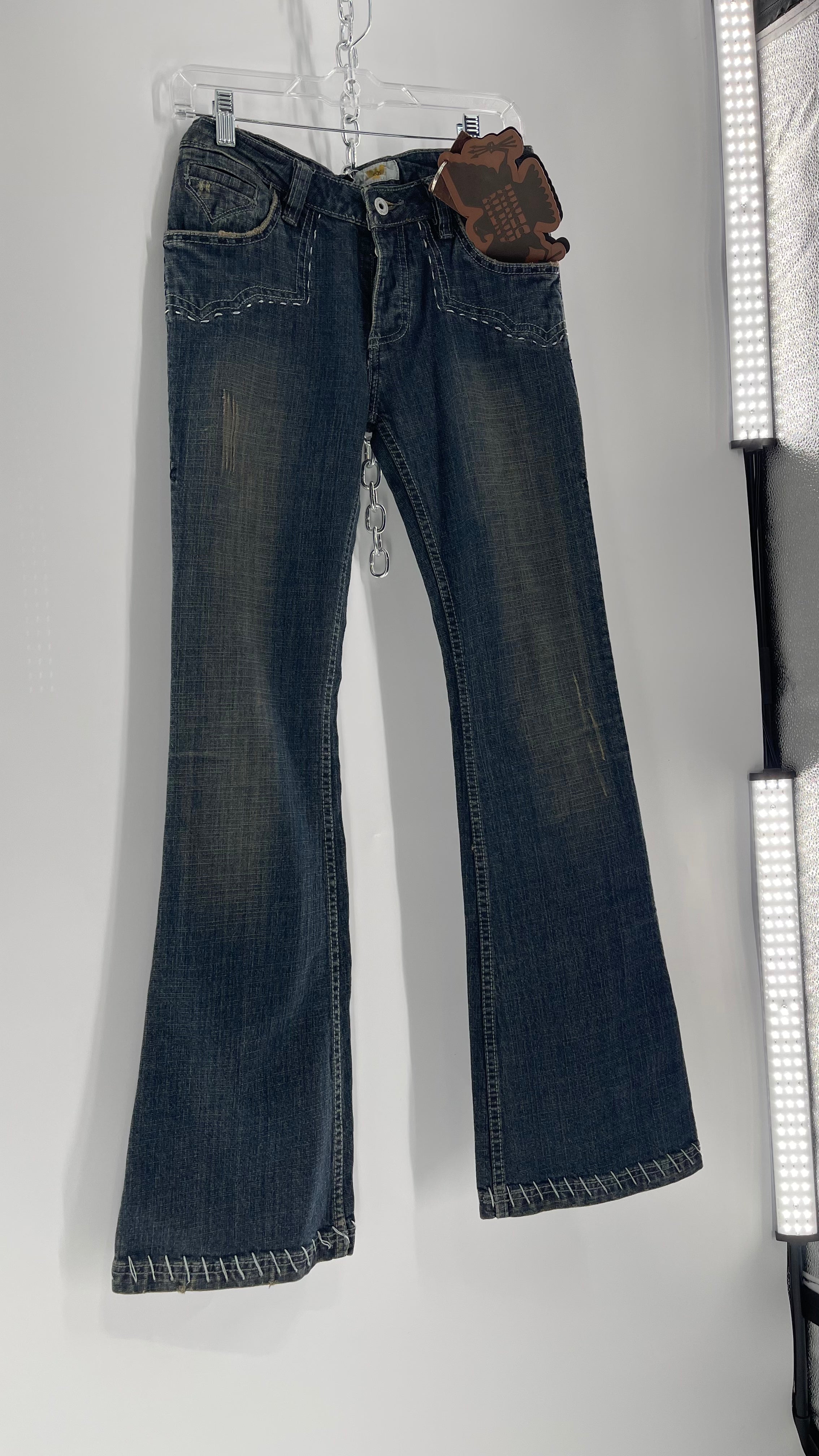 Antik Denim Embroidered Pocket Kick Flares with Western Bum