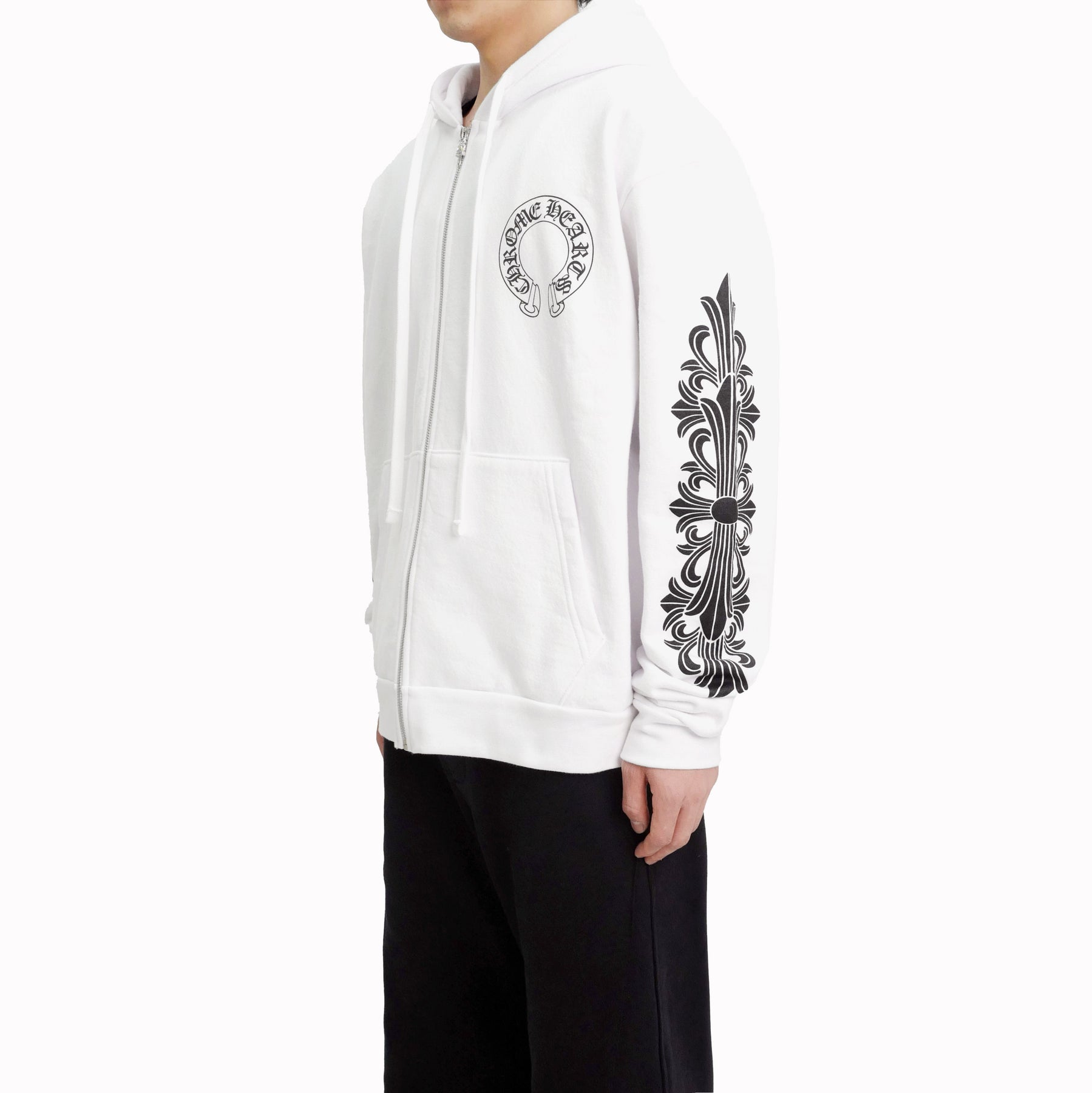 Chrome Hearts Horseshoe Floral Sleeve Fleece Zip Up Hoodie - SRM