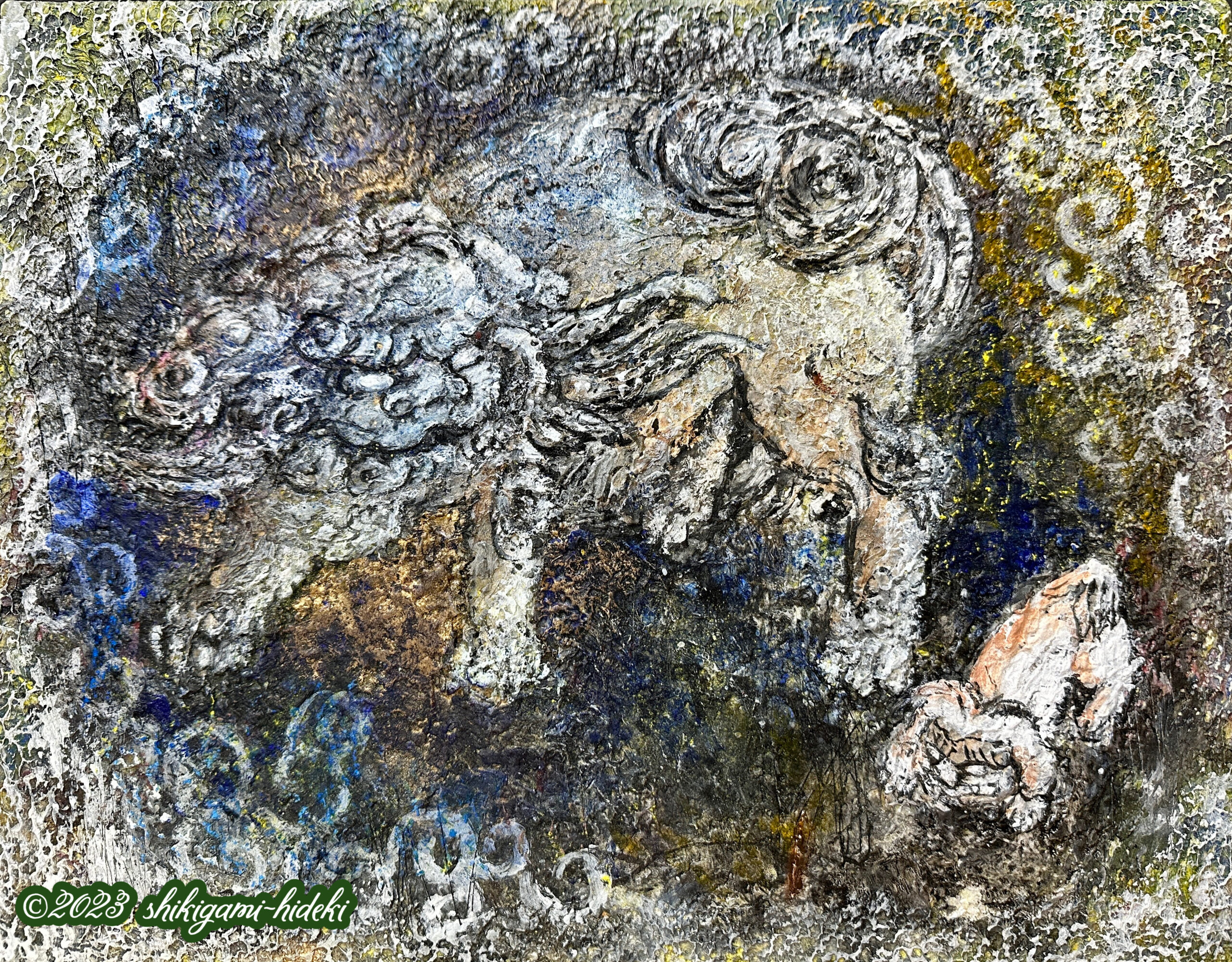 親子獅子 | 狛犬・神社を描く色覚異常者の絵画サイト