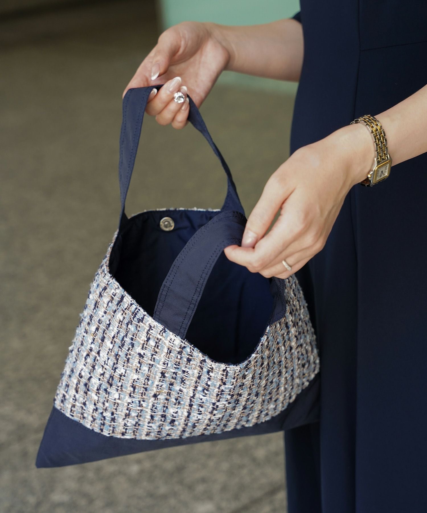 SPRING-SALE ツイード 切り替え サブバッグ HUIT 全2色｜hit932-0298