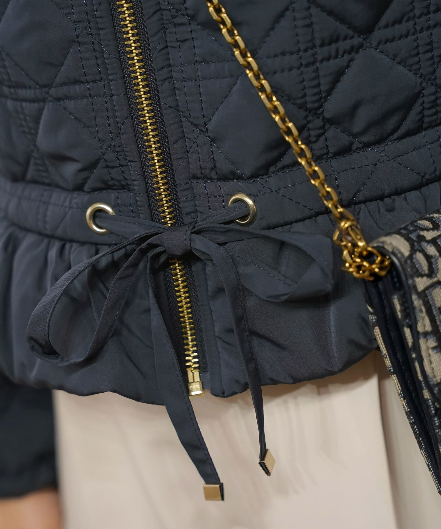 SPRING-SALE 2WAY ショート丈 キルティング ノーカラー中綿 ジャケット