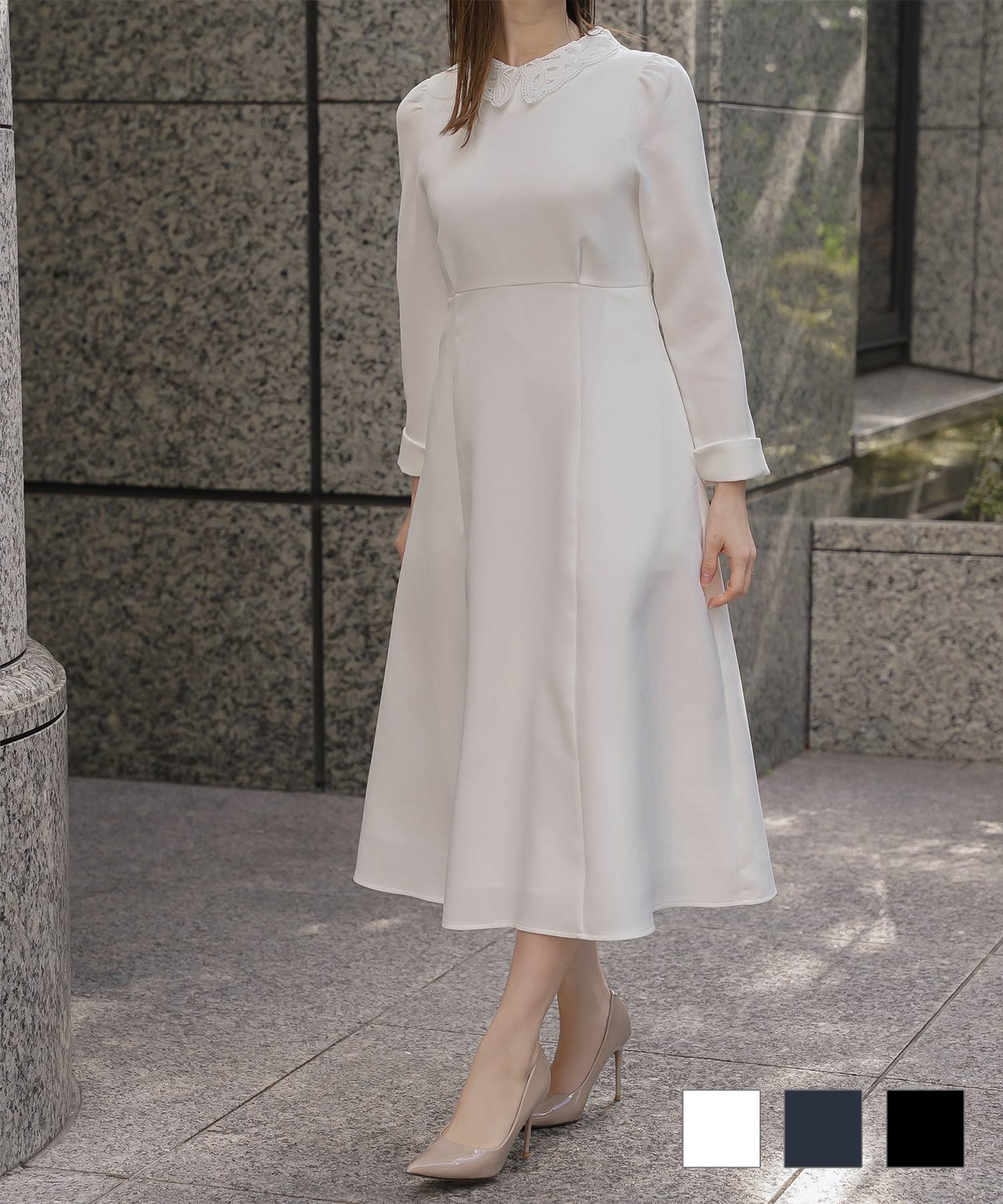 オケージョン対応 レース襟付き ワンピース HUIT 全3色｜hit341-0338