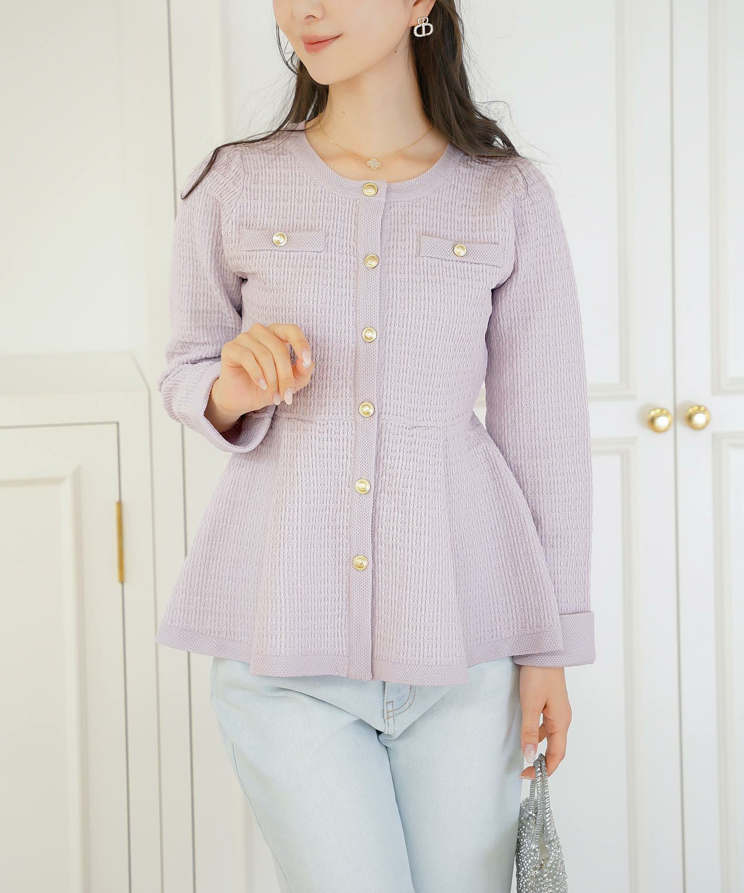 ツイード ニット ペプラム トップス le reve vaniller 全4色｜lvn411