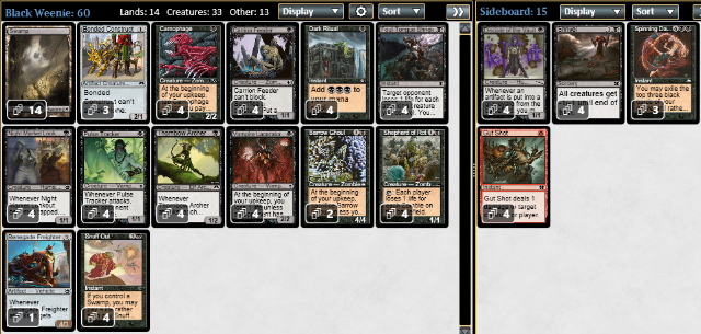 暗黒の儀式から1マナ2点クロックを大量に並べる黒単ウィニーがPauper