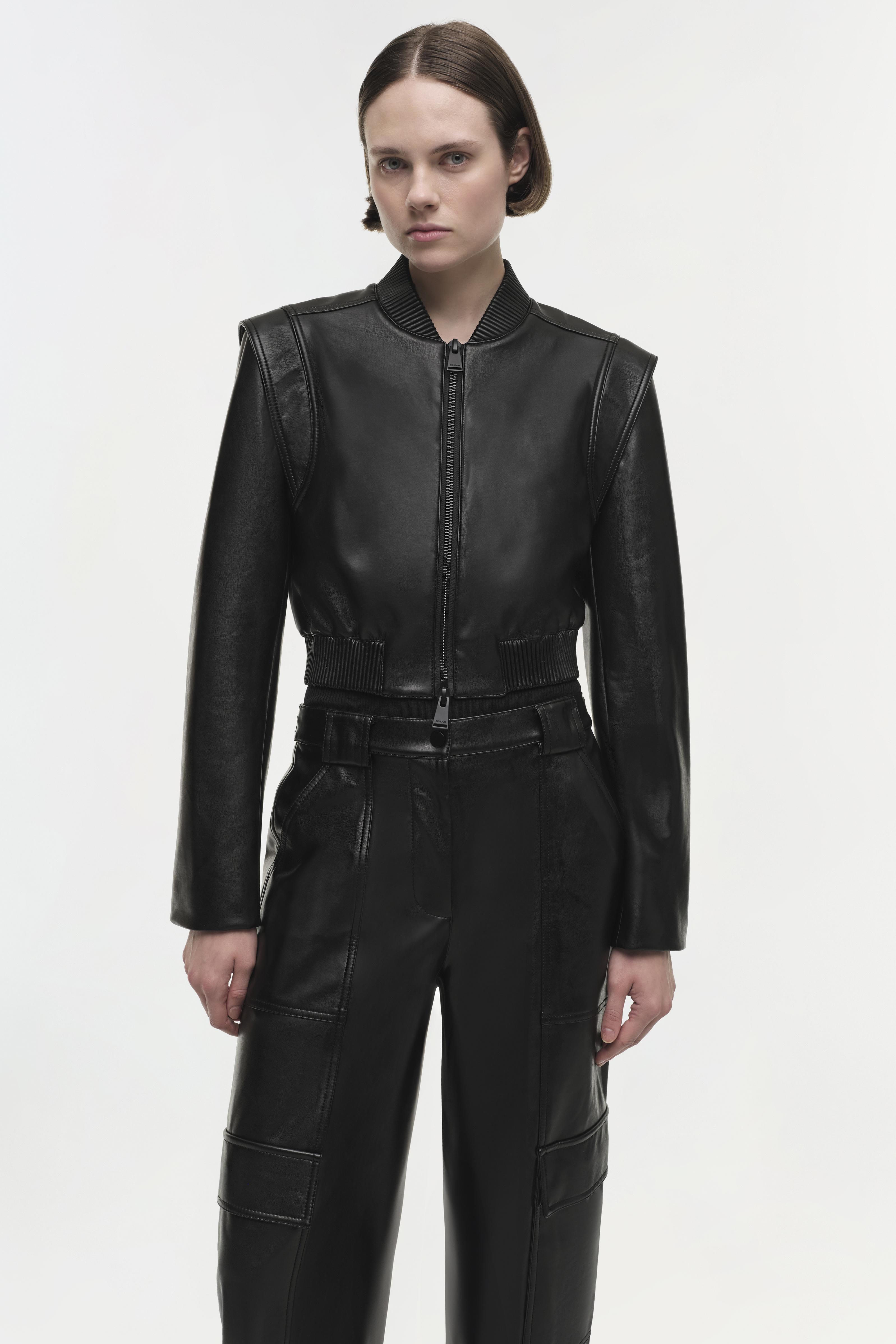 Doreen Vegan Leather Cropped Jacket - Black | SIMKHAI