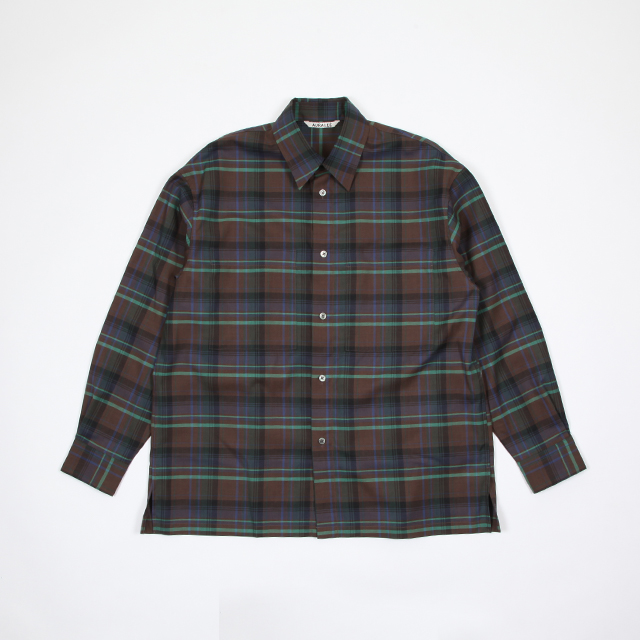 AURALEE SUPER LIGHT WOOL CHECK SHIRTS [A8AS01LC]｜Silver and Gold
