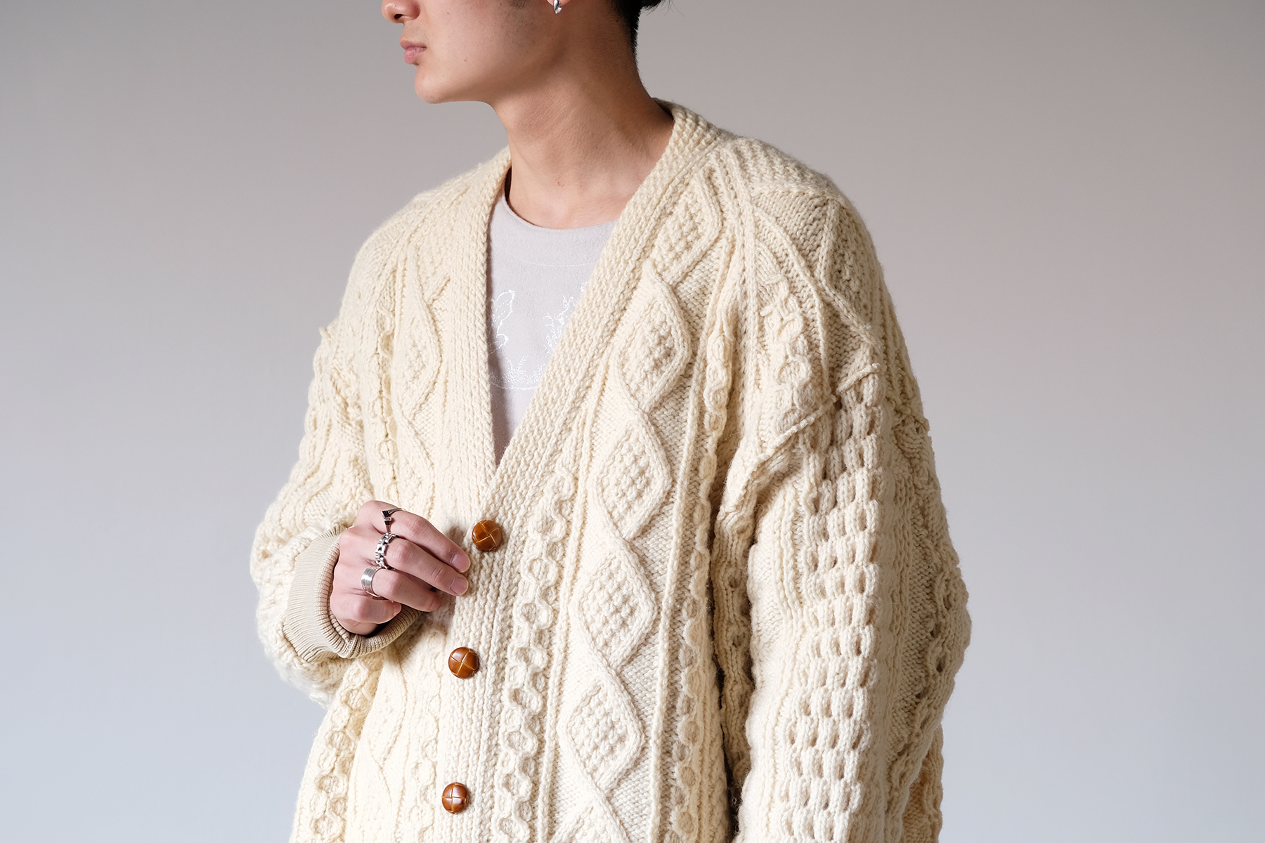 77CIRCA｜77 サーカ make wide fisherman cardigan - Silver and Gold