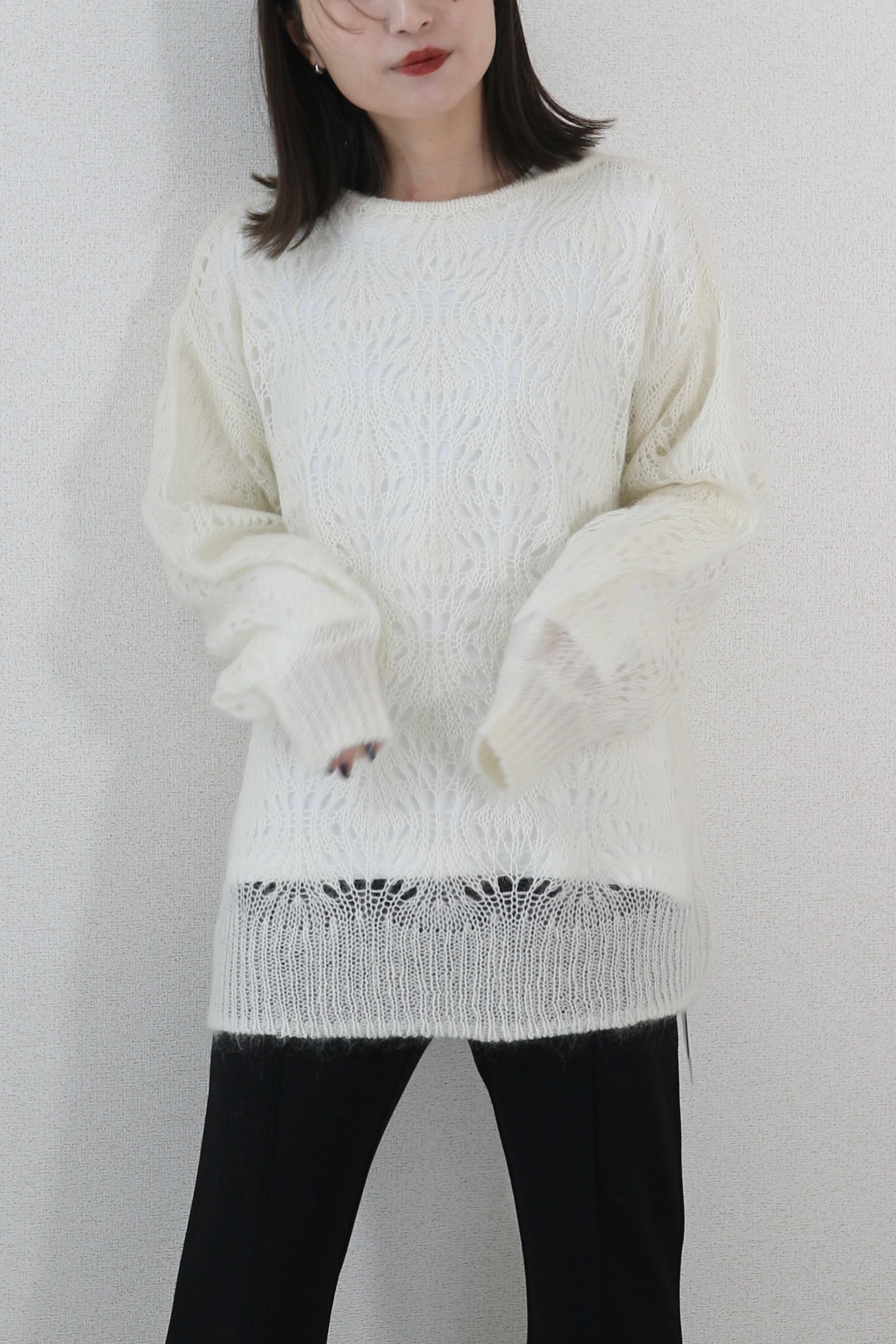 CASA FLINE - MOHAIR WOOL CROCHET KNIT PULLOVER / モヘアウール