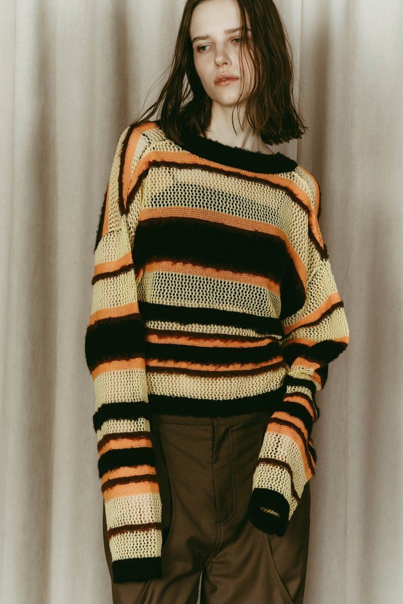 Knuth Marf - double-faced border knit (Yellow) / ダブルフェイス