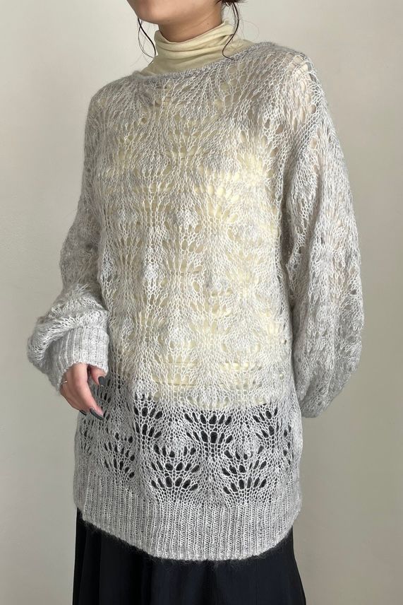 CASA FLINE - MOHAIR WOOL CROCHET KNIT PULLOVER / モヘアウール