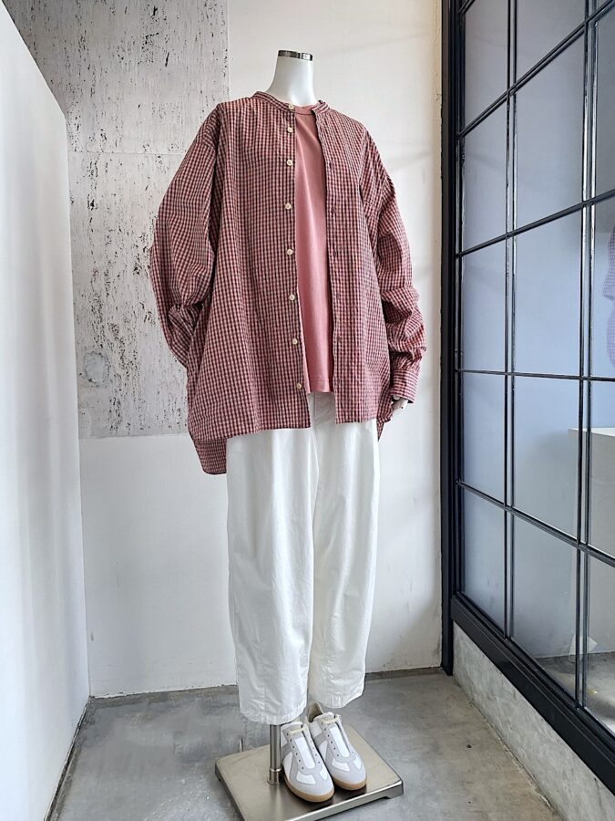 Masnou designマスノウデザイン/ 202 SHIRTS BAND COLLAR MINI RED – six