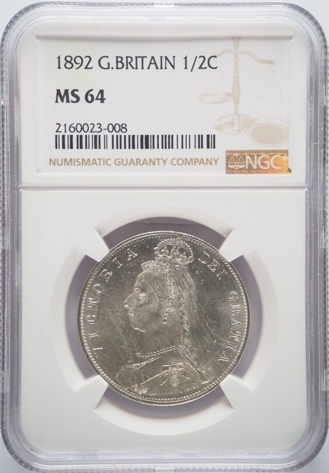 1892年 ビクトリア ジュビリーヘッド ハーフクラウン銀貨 NGC MS64