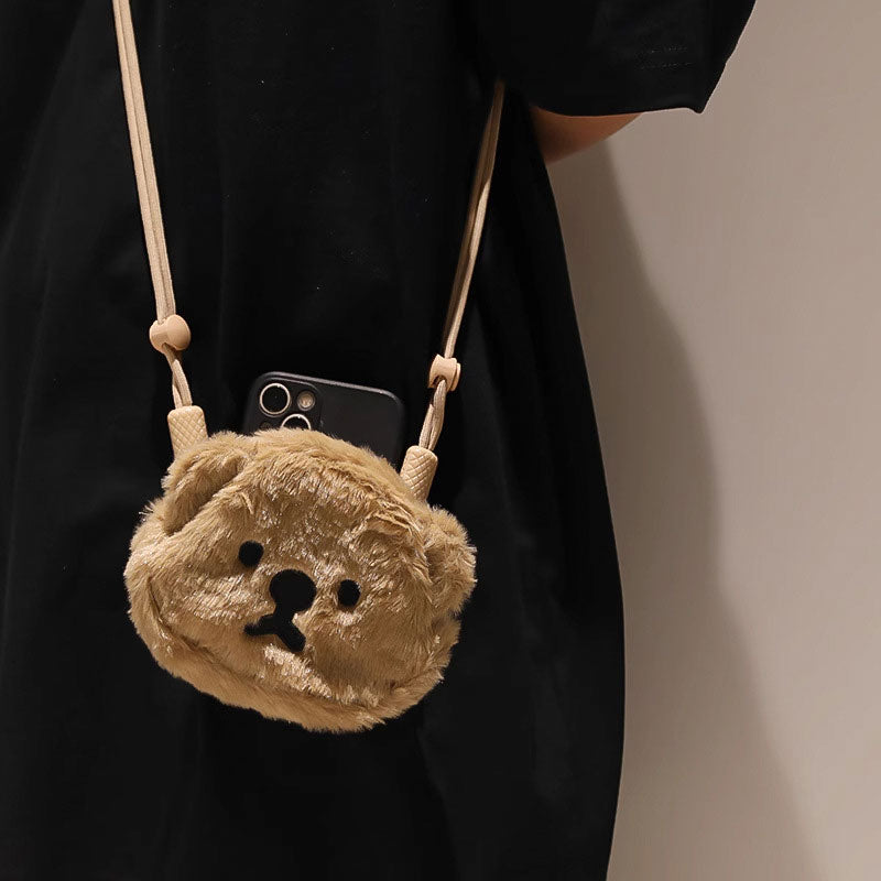 ふわもこベア】くまポーチ付きサイドクリップスマホショルダー