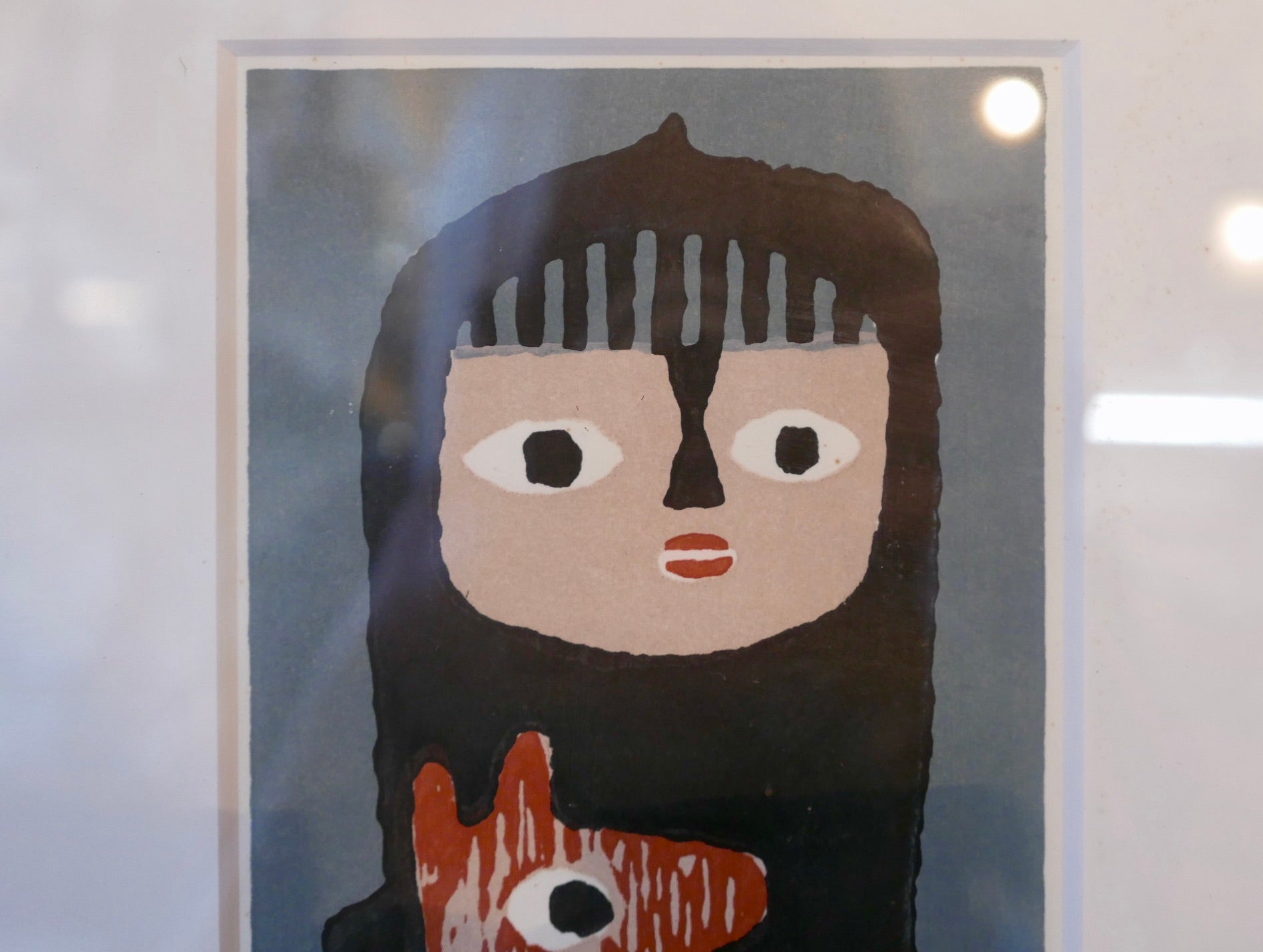 畦地梅太郎【子供と犬】木版画 額装 – smileantiques