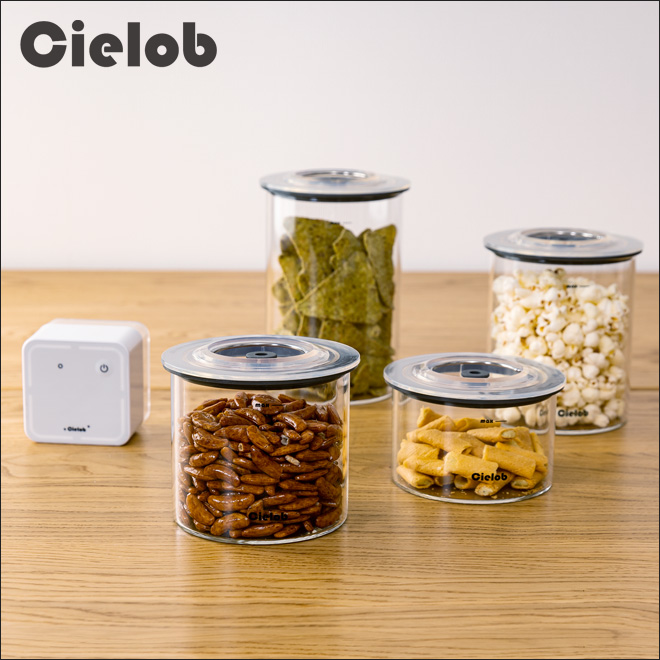 Cielob真空キャニスター ラウンドタイプ 4点セット+電動バキューム