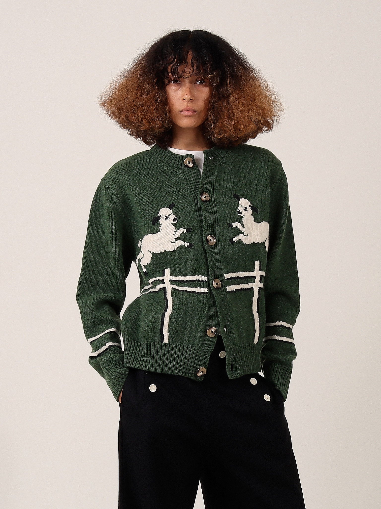 Cyril' Lamb Motif Cardigan - Green — S.S.DALEY