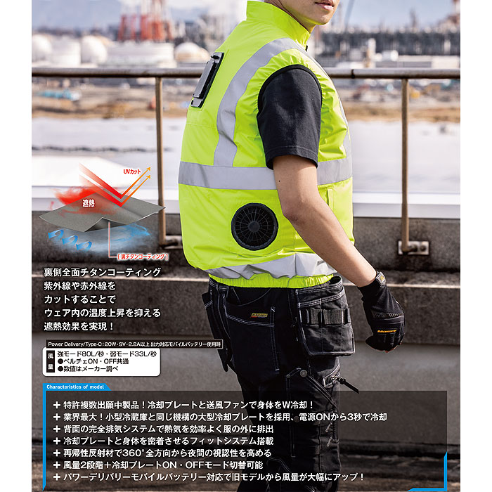 TH606 冷蔵服4 高視認ベスト＋ペルチェユニット＋ファンユニットの