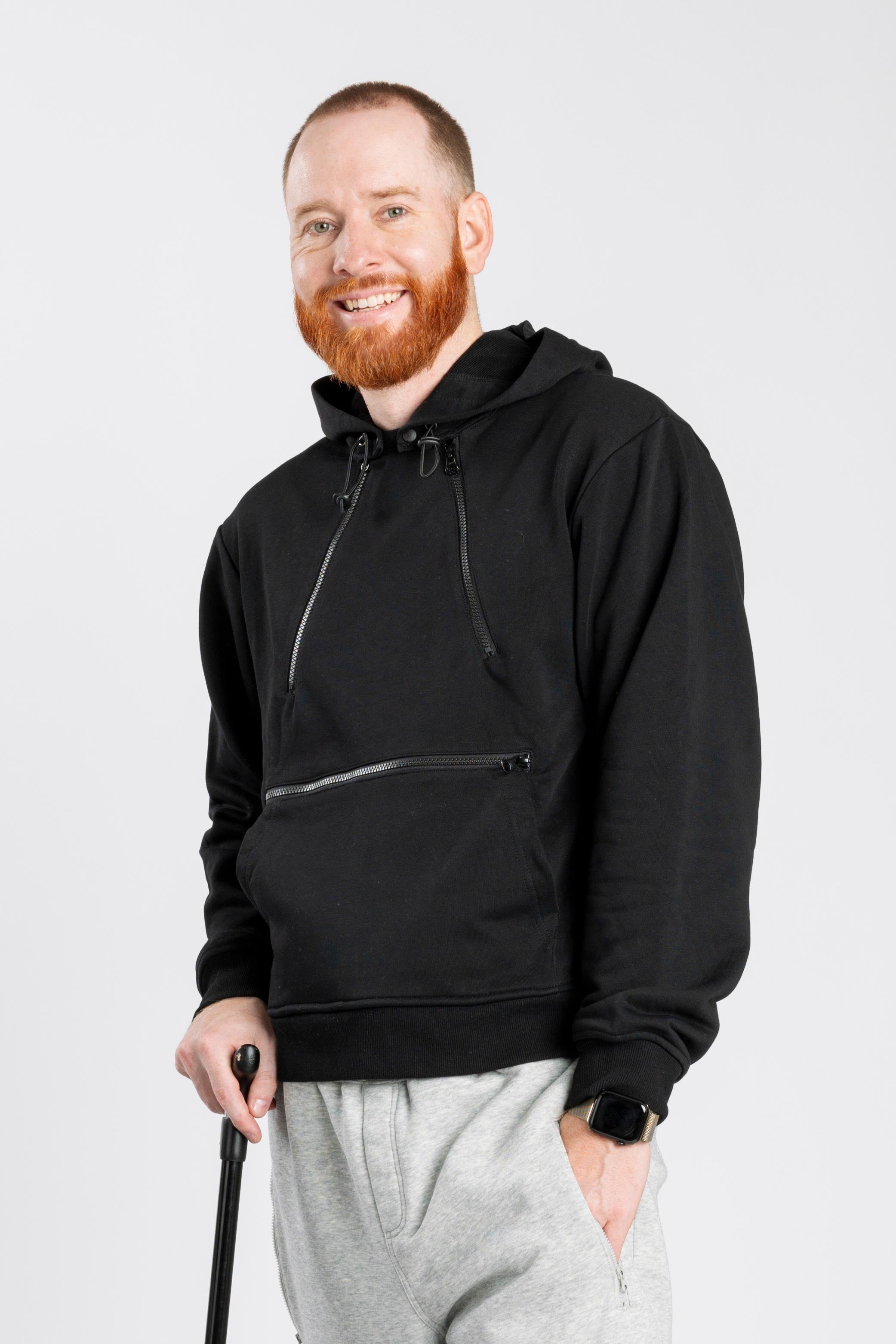 Black Adult Chest & Abdomen Zipper Access Hoodie – SpoonieThreads
