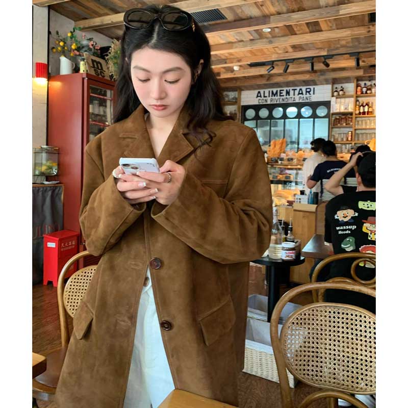 レトロスエードジャケット（茶）秋/冬 マニッシュな着こなしにも