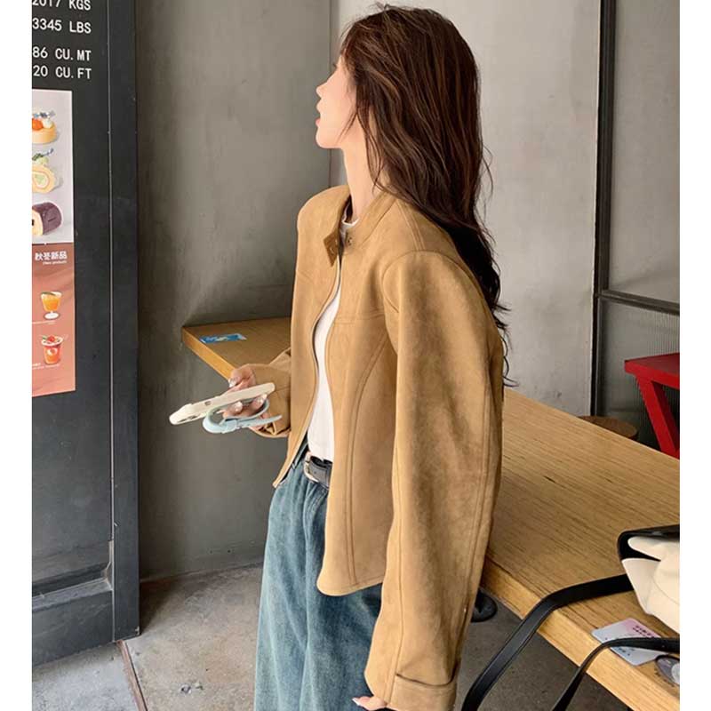 レトロスエードジャケット（ベージュ）春/秋 洗練されたシンプルさ