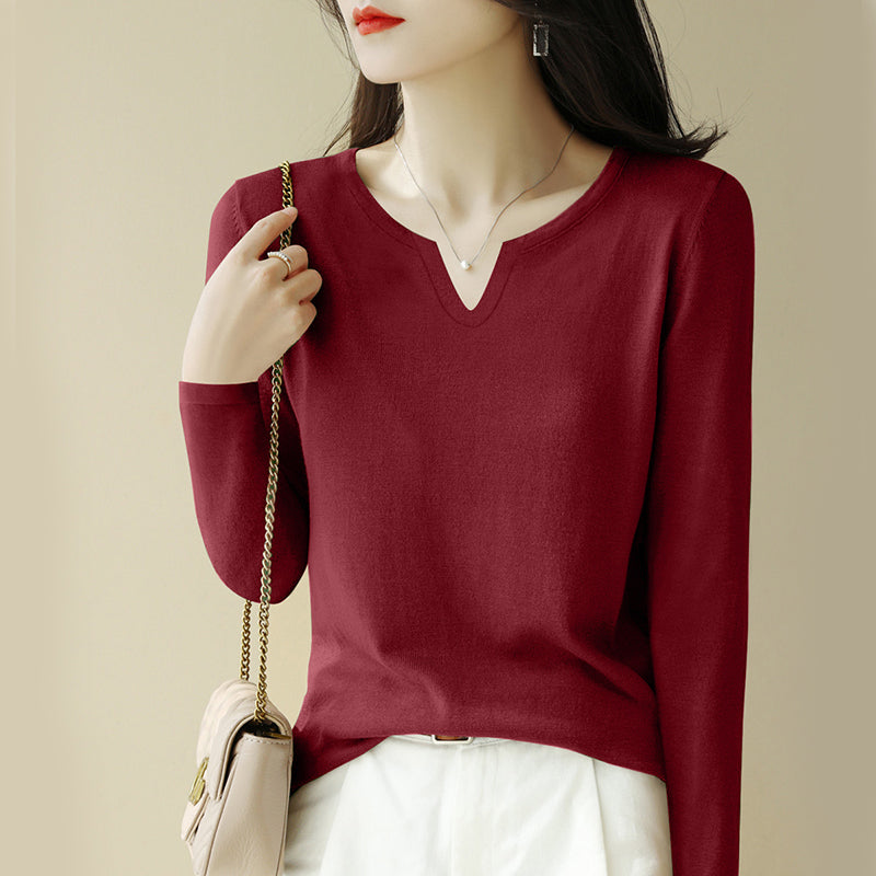 Vネック長袖トップス 5colors パープル・ワインレッド・マスタード