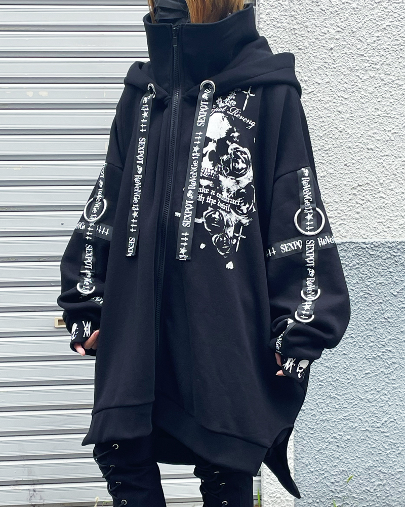 CDJapan : Skull Cross High Neck Hood Zip Hoodie (F) SB08794-101