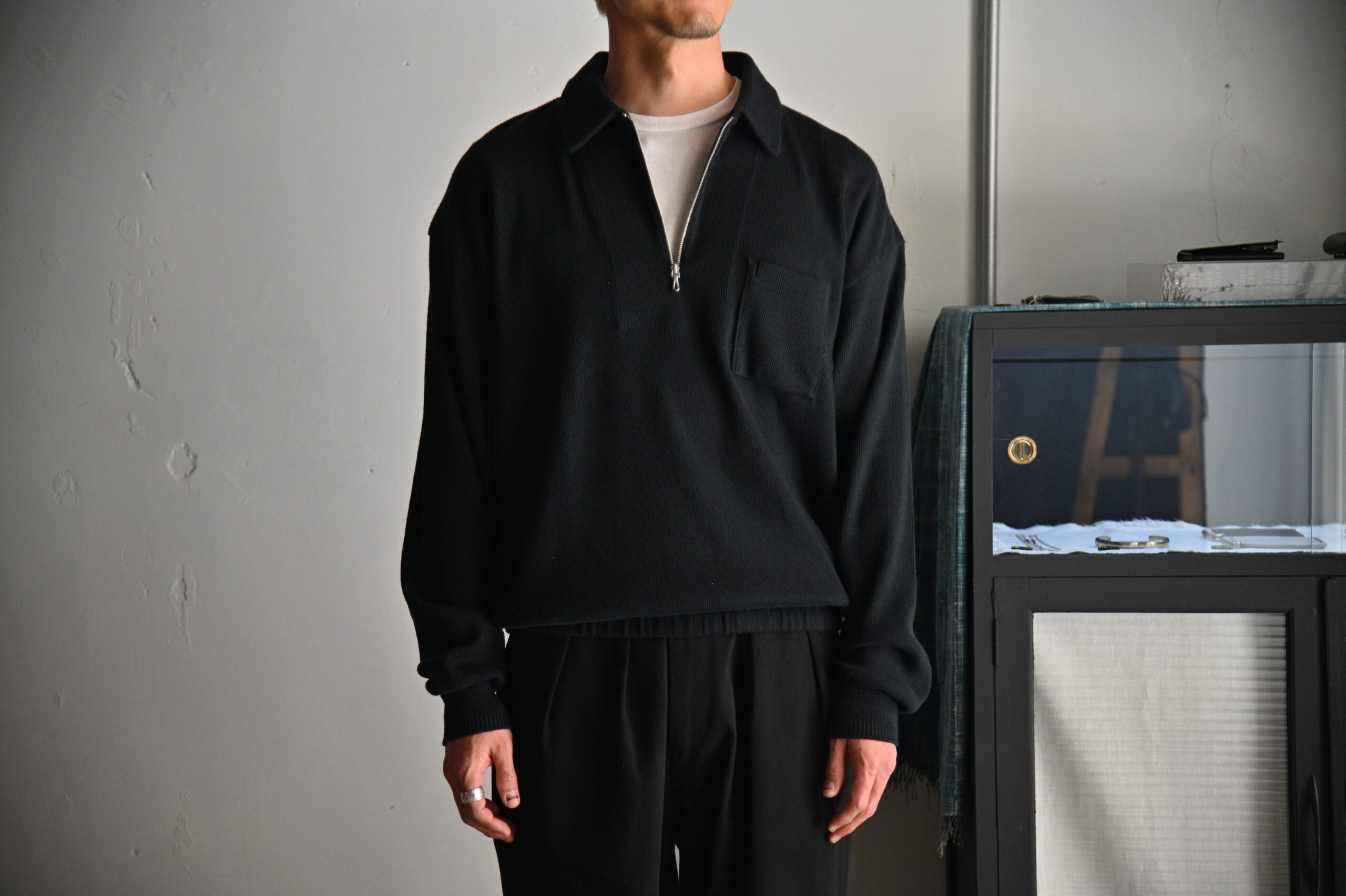 OLD JOE｜QUATER ZIP SILK NEP RIBED SHIRTS- STOTELA clothing store