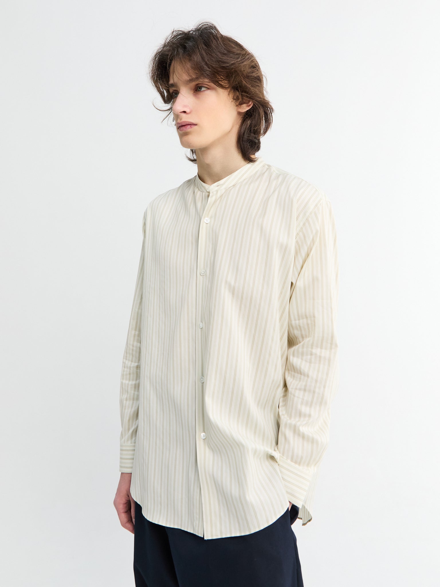 Auralee - Cotton Silk Stripe Stand Collar Shirt in Ivory Stripe – Stoy
