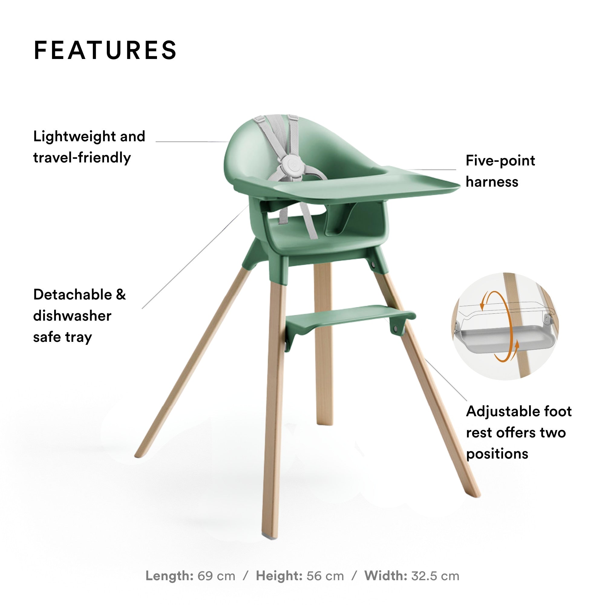 Buy Clikk Highchair Clover Green – Easy Clean & Travel-Friendly