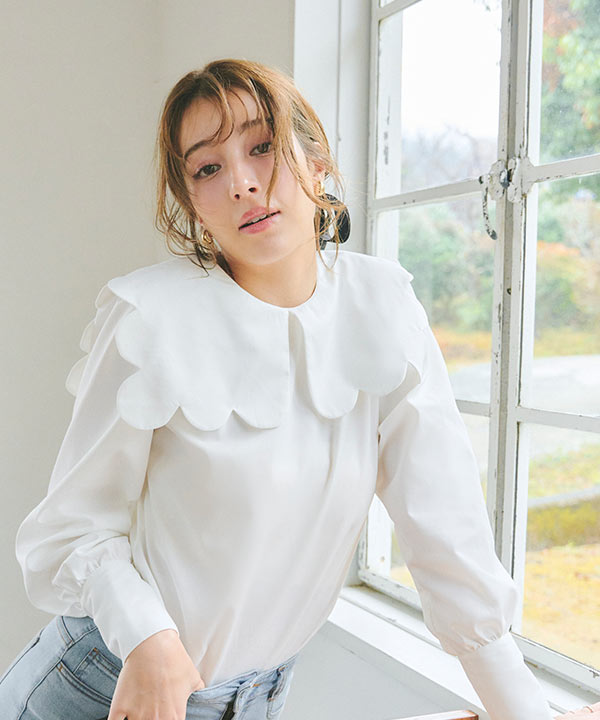 スカラップカラーブラウス [C7032] - レディースファッション通販 神戸