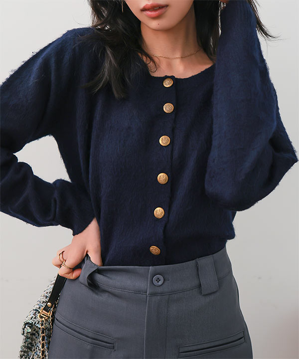 ゴールドボタンニットカーディガン [N1308] - レディースファッション